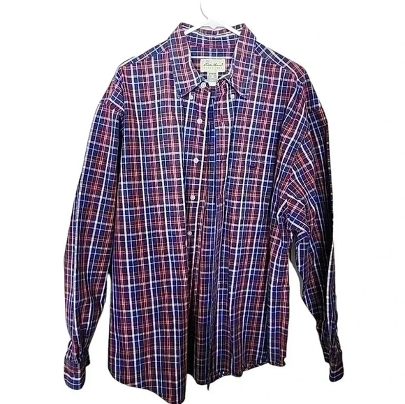 Eddie Bauer Mens Plaid Red and Blue long sleeve Button up Shirt. Size XXL - Picture 8 of 9